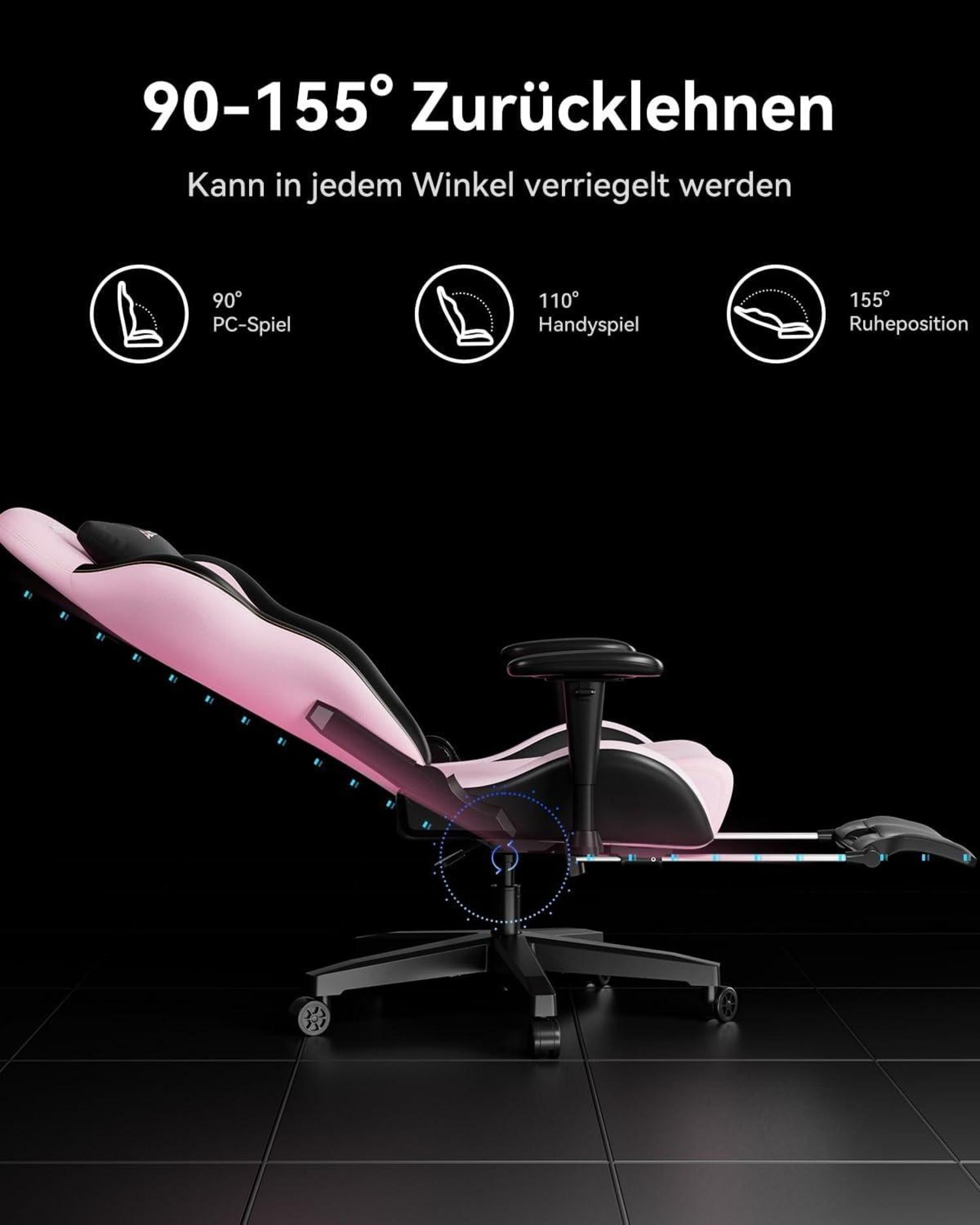 AutoFull C3 Gaming Stuhl Rosa Lordosenstütze Fußstütze