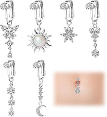 Fake Belly Button Piercing Kristallkugel Blumen Clip Anhänger