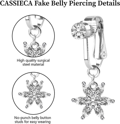 Fake Bauchnabelpiercing Chirurgenstahl Kristallkugel Blumen Nabel Piercing