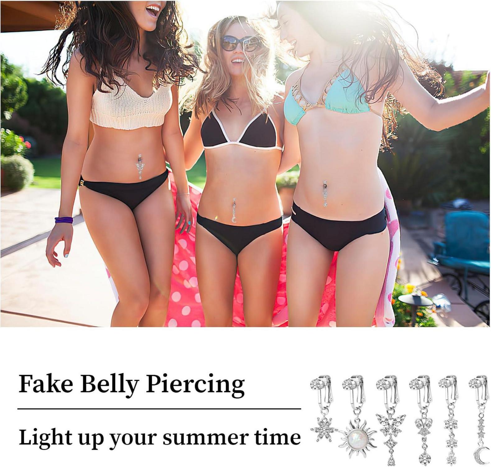 Fake Bauchnabelpiercing Chirurgenstahl Kristall Blumen Anhänger