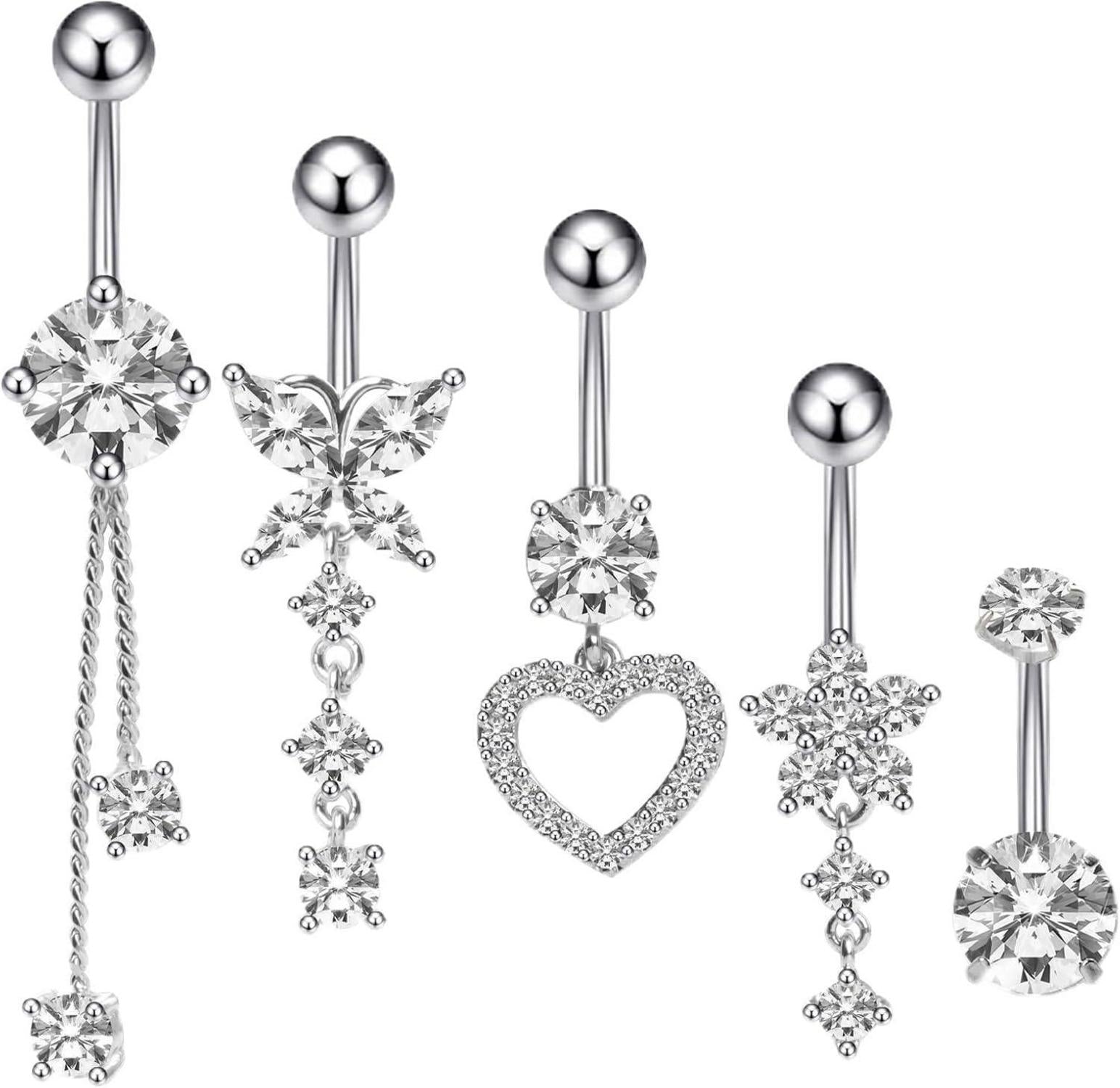 5er Set Bauchnabelpiercing Chirurgenstahl 14G Silber Belly Piercing