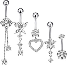 5er Set Bauchnabelpiercing Chirurgenstahl 14G Silber Belly Piercing
