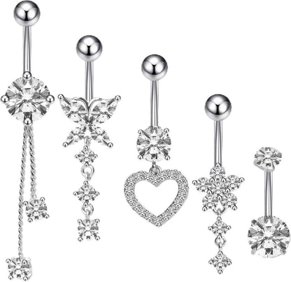 5er Set Bauchnabelpiercing Chirurgenstahl 14G Silber Belly Piercing