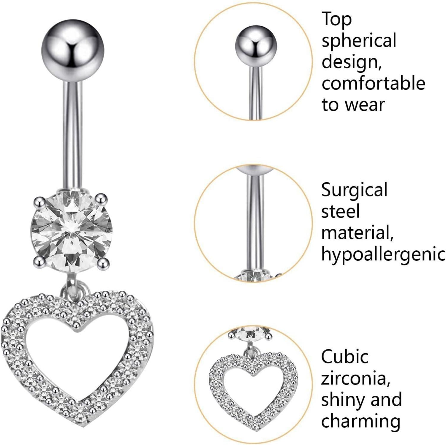 Bauchnabelpiercing Set 5 Stück Chirurgenstahl 14G Silber