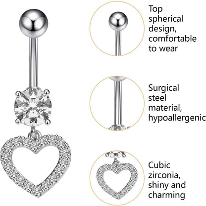 Bauchnabelpiercing Set 5 Stück Chirurgenstahl 14G Silber