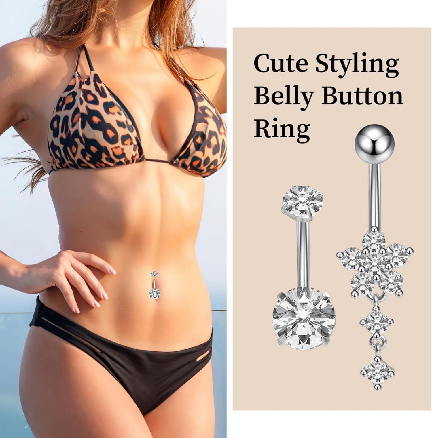 5er Set Bauchnabelpiercing Chirurgenstahl 14G Silber Belly Piercing