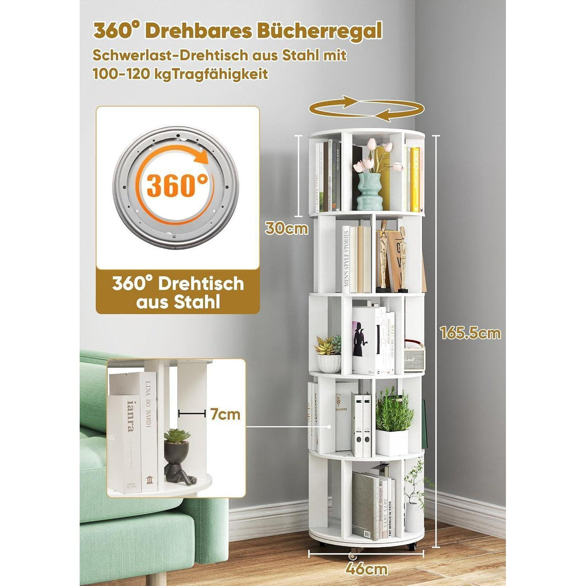 Drehbares Kinderregal 5 Etagen Weiß – Platzsparend & Modern