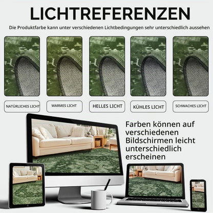 Großer Boho Teppich 160x230cm – Waschbar, Grün, Vintage Wohnzimmerteppich
