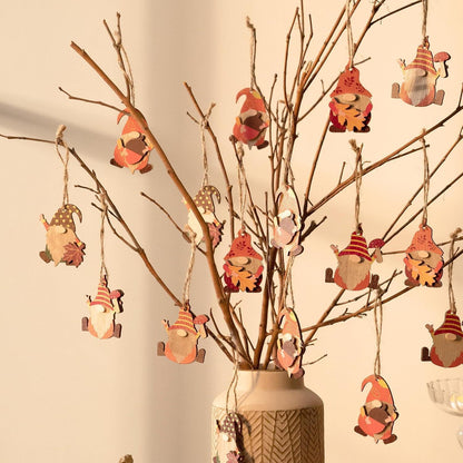 Holzanhänger Herbst Deko Zwerg Pilz Ahornblatt 12er Set