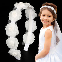 Haarreif Mädchen Blumen Haarschmuck Weiß Glitzer Stirnband 3D Blüten
