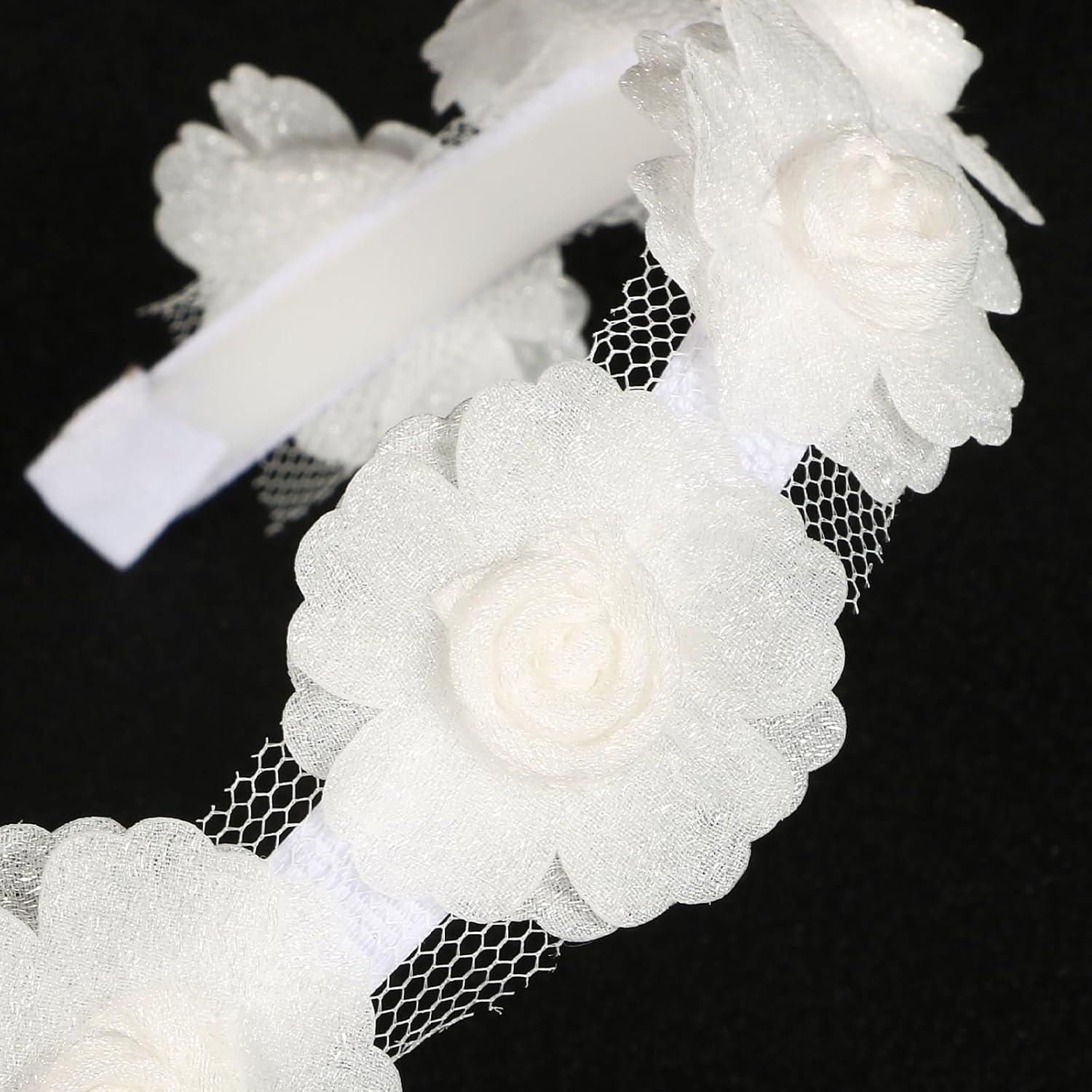 Haarreif Mädchen Blumen Haarschmuck Weiß Glitzer Stirnband 3D Blüten