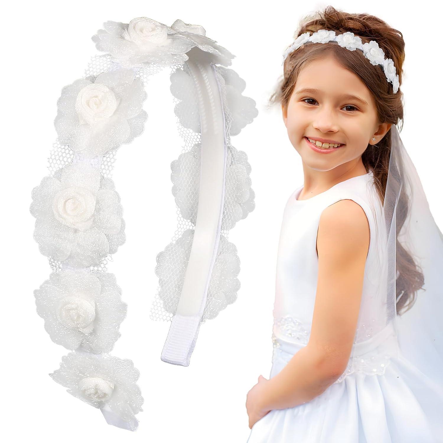 BOOMTOP Haarreif Mädchen Blumen 3D Hochzeit Taufe Kommunion