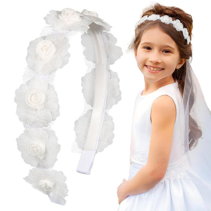 BOOMTOP Haarreif Mädchen Blumen 3D Hochzeit Taufe Kommunion