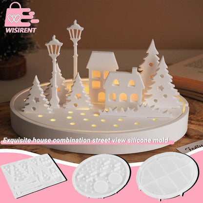 Silikonform Haus Baum Straßenlaterne – 3er Set für Gießharz & Kerzen