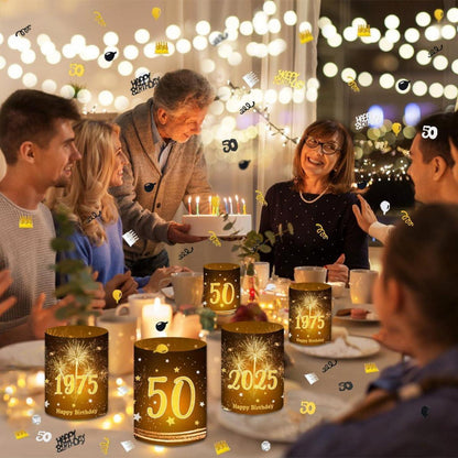 12 Windlichter & 500 Konfetti 50. Geburtstag Schwarz Gold
