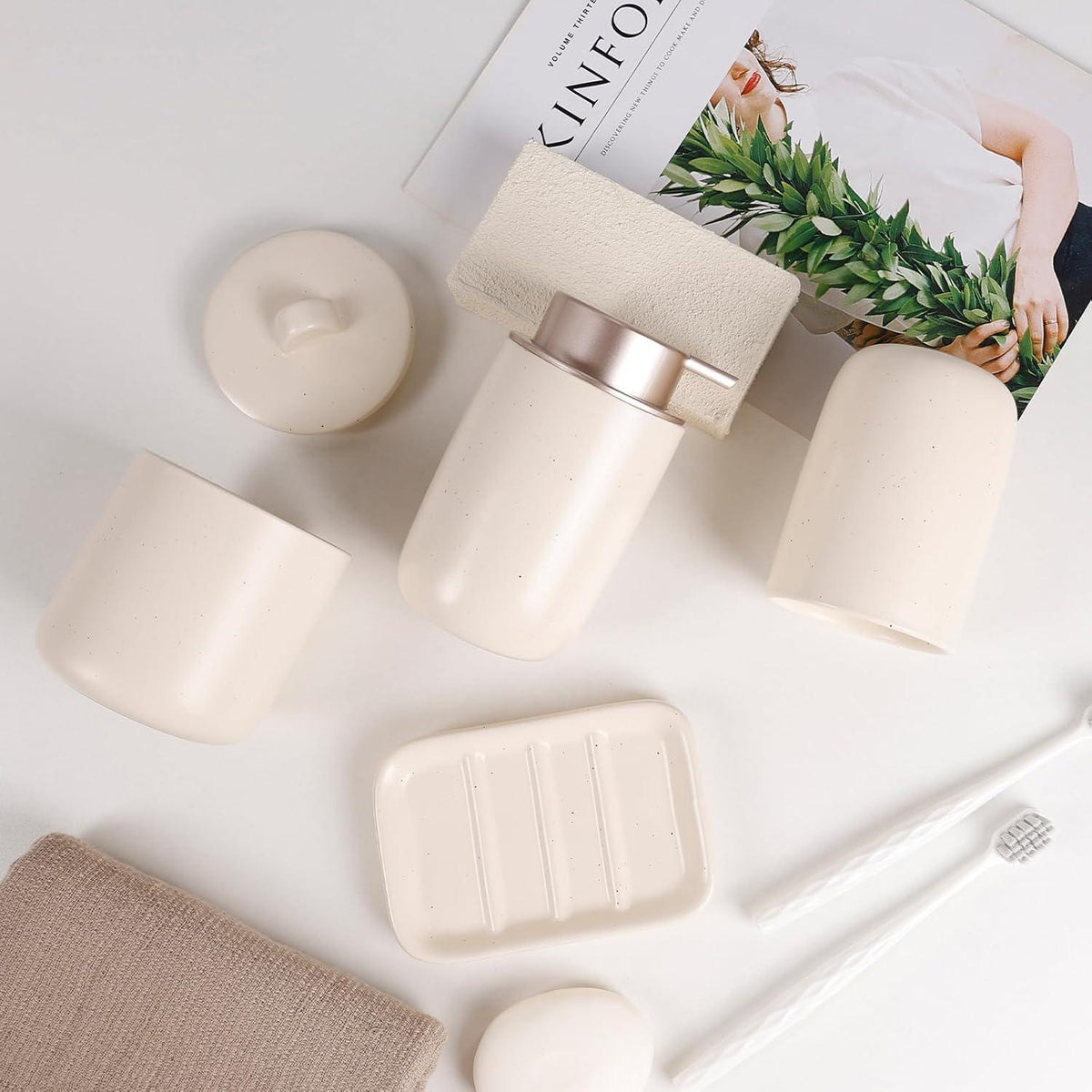 Keramik Badezimmer Set 4-teilig – Organizer & Deko