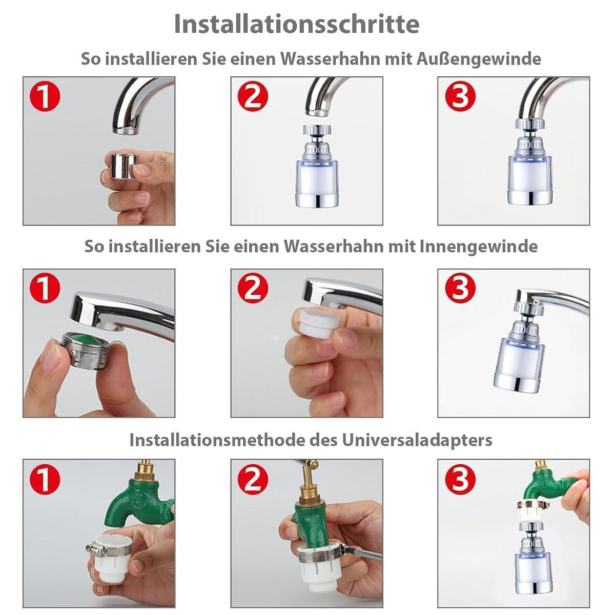 Wasserhahn Entkalker 2er-Set mit 8 Filtern & 360° Drehung