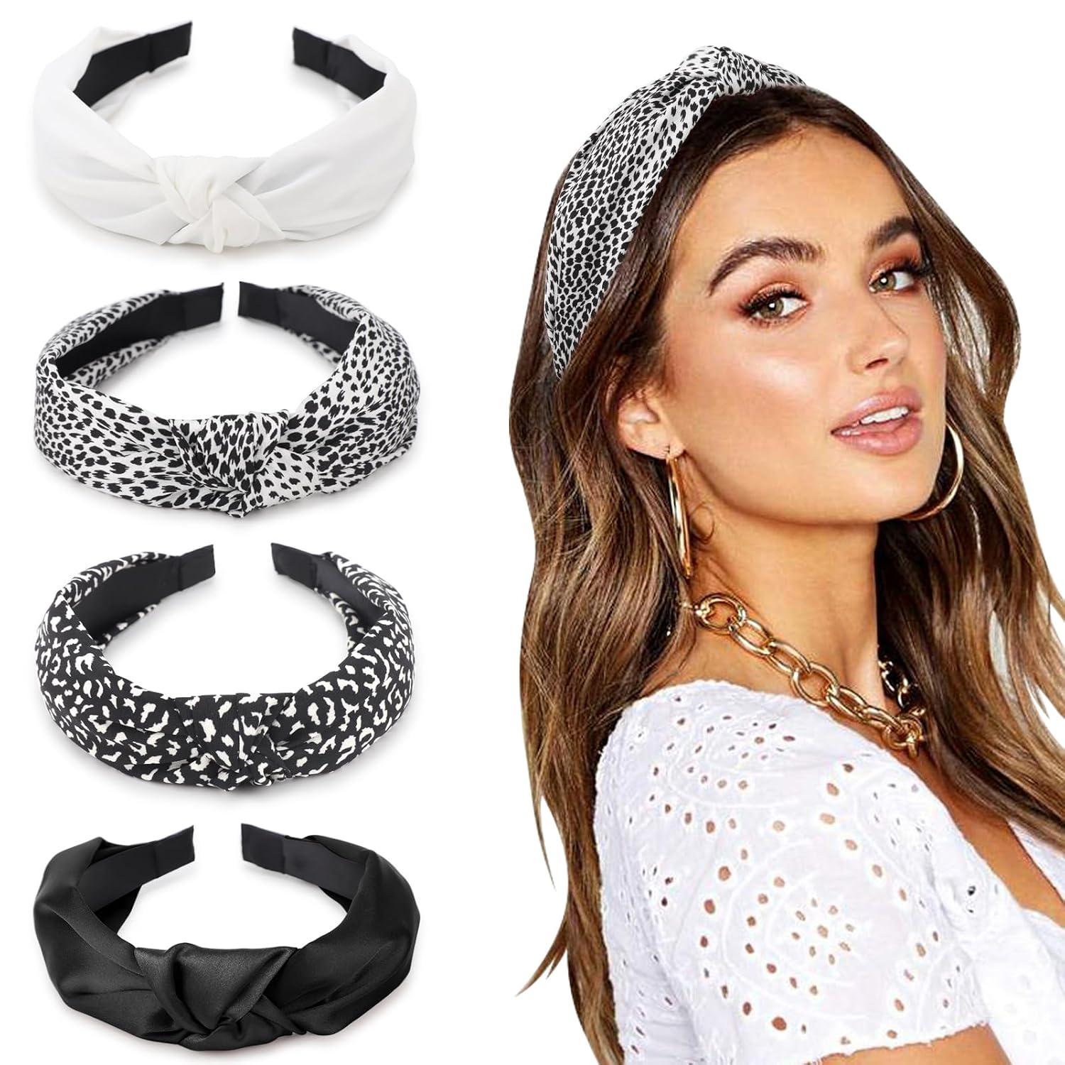 Samtstirnbänder breit 4er Pack Boho Haarbänder Knoten Anti-Rutsch