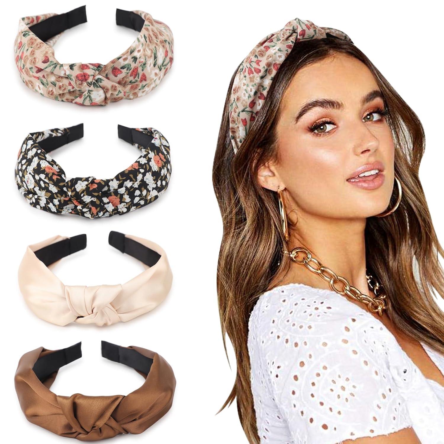 Breite Samtstirnbänder - 4er Pack Boho Haarreifen