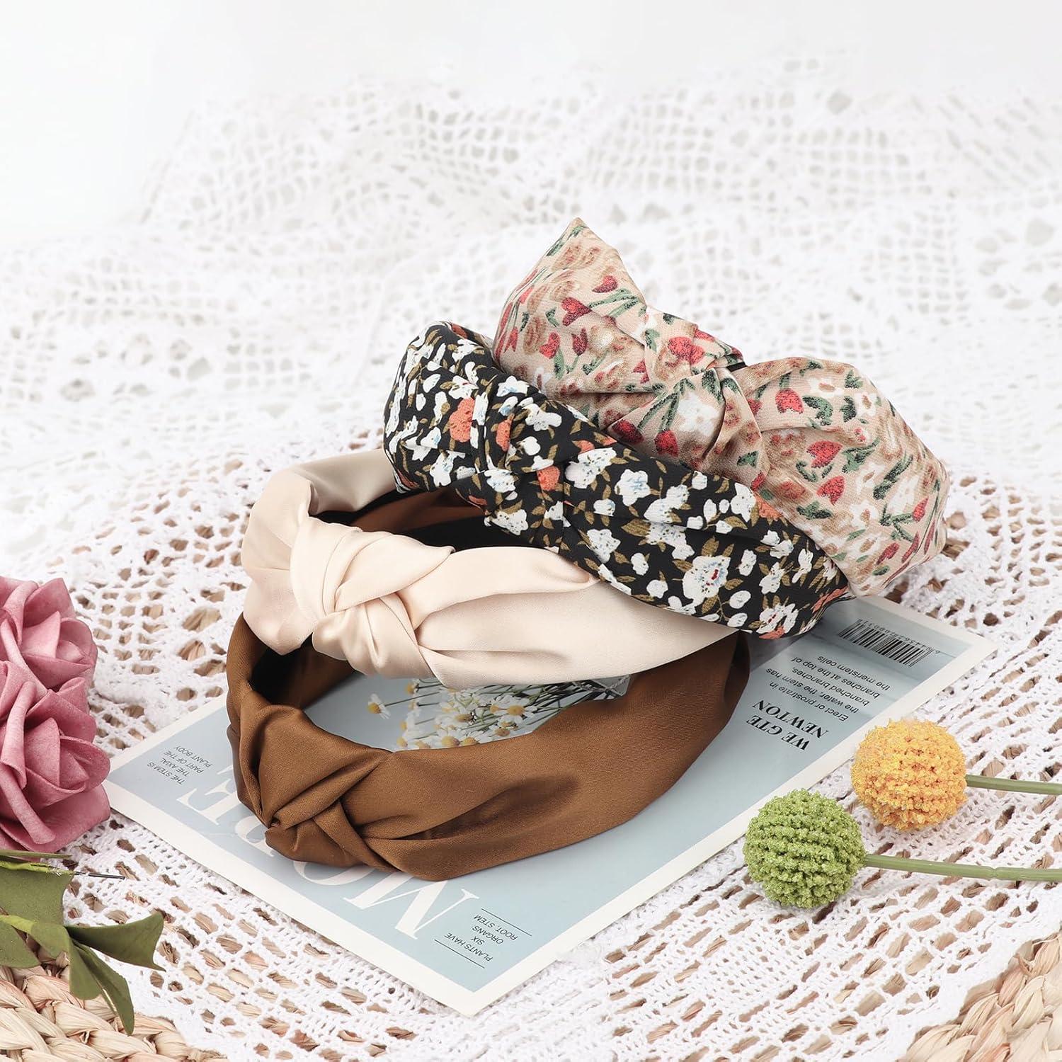 4er Set breite Samtstirnbänder Damen Mädchen Haarreifen Boho-Stil