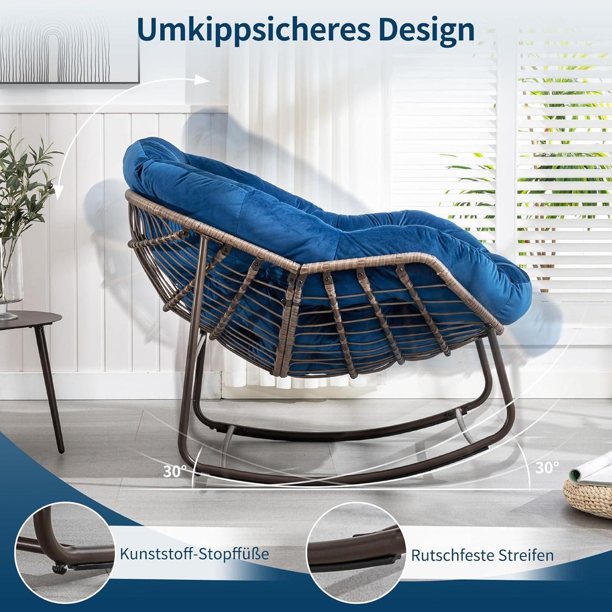 2x Schaukelstuhl Set – Bequemer Papasan Sessel Marineblau