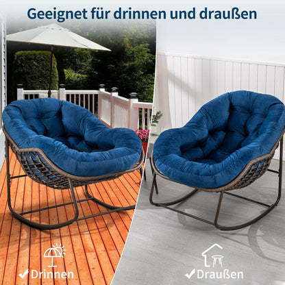 Überdimensionaler Papasan Schaukelstuhl mit Samtkissen