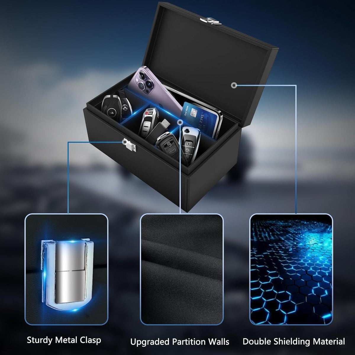 Keyless Go Autoschlüssel Box mit 2 Faraday Taschen – RFID Schutz