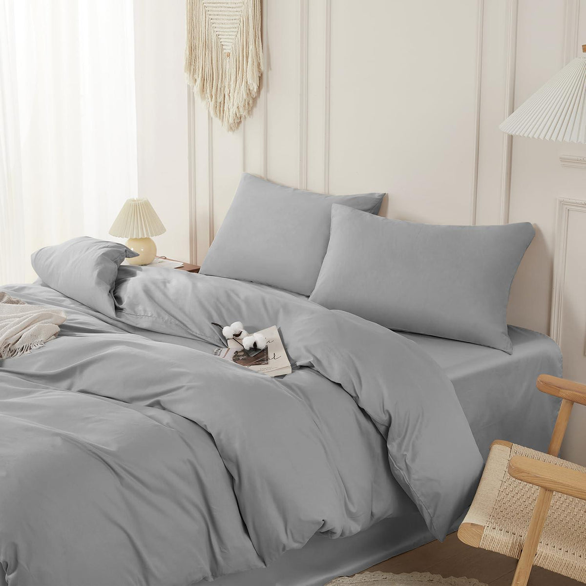 Baumwoll Bettwäsche Set 200x200 Grau | 3-teilig