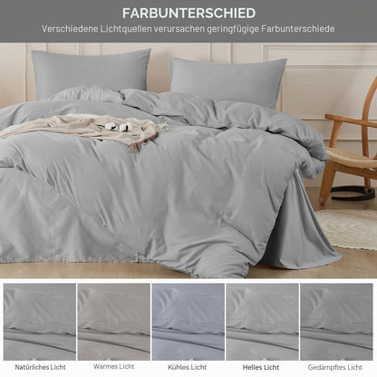 Baumwoll Bettwäsche Set 200x200 Grau | 3-teilig