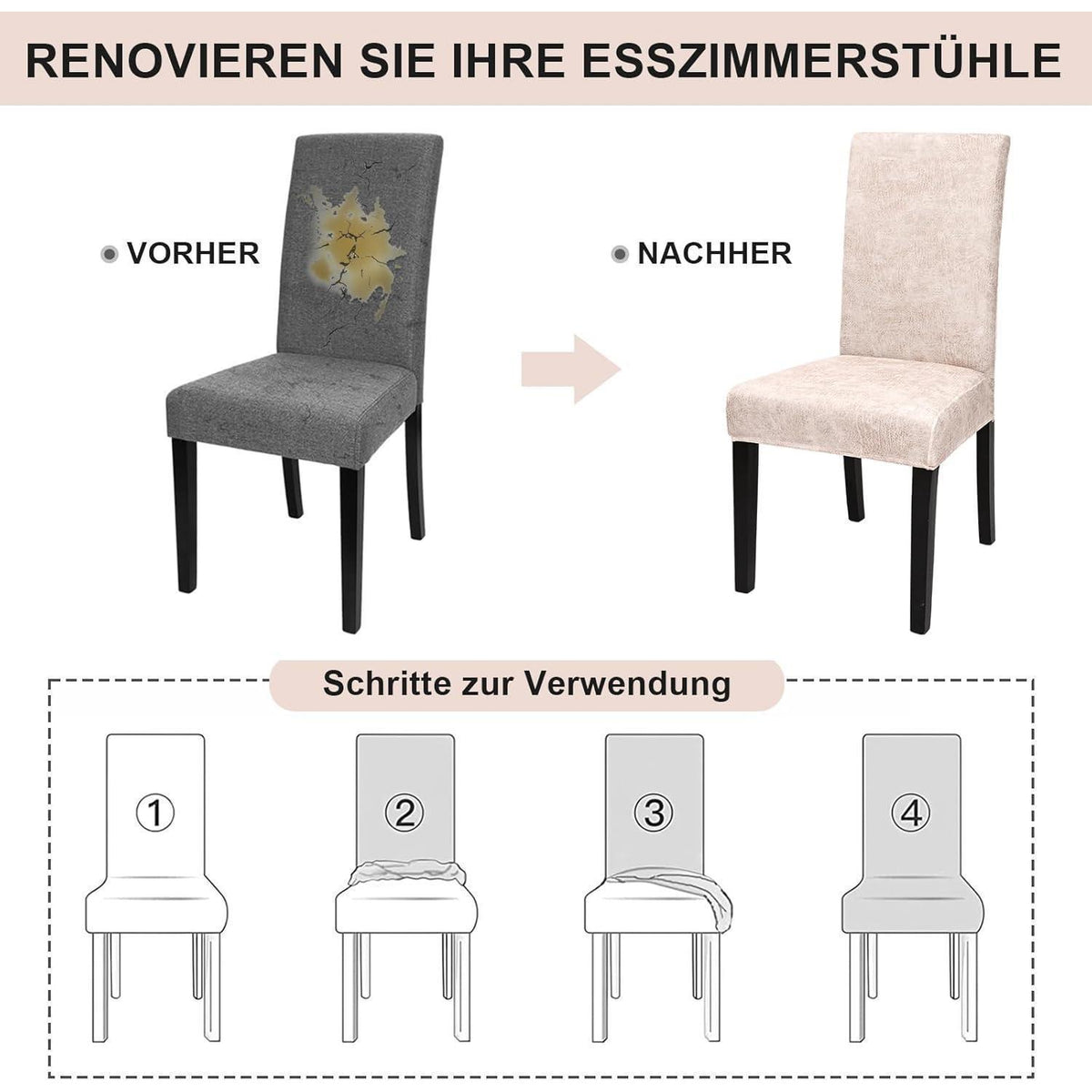 Sämischleder Stuhlhussen 6er Set – Stretchbezüge für Stühle