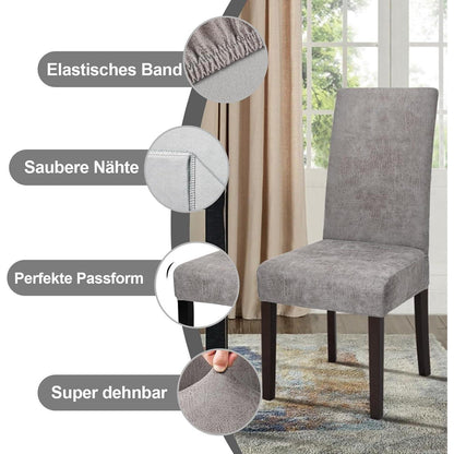 Sämischleder Stuhlhussen 6er Set – Grau, Stretch & Abnehmbar