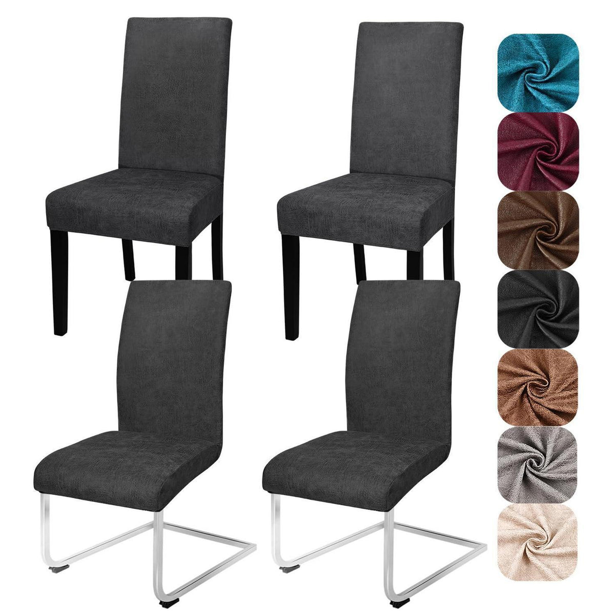 Stretch Stuhlhussen Sämischleder 4er Set Schwarz