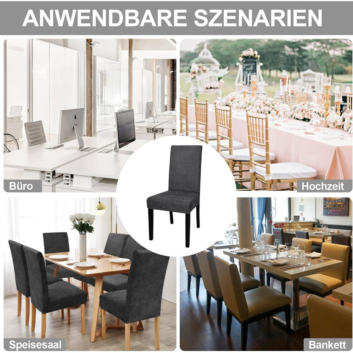 Stretch Stuhlhussen Sämischleder 4er Set Schwarz