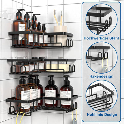 Duschablage Eckregal ohne Bohren – 3er Set Schwarz
