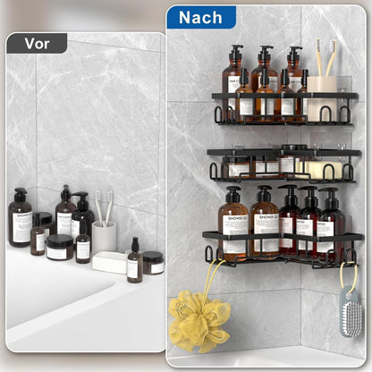 Duschablage Eckregal ohne Bohren – 3er Set Schwarz