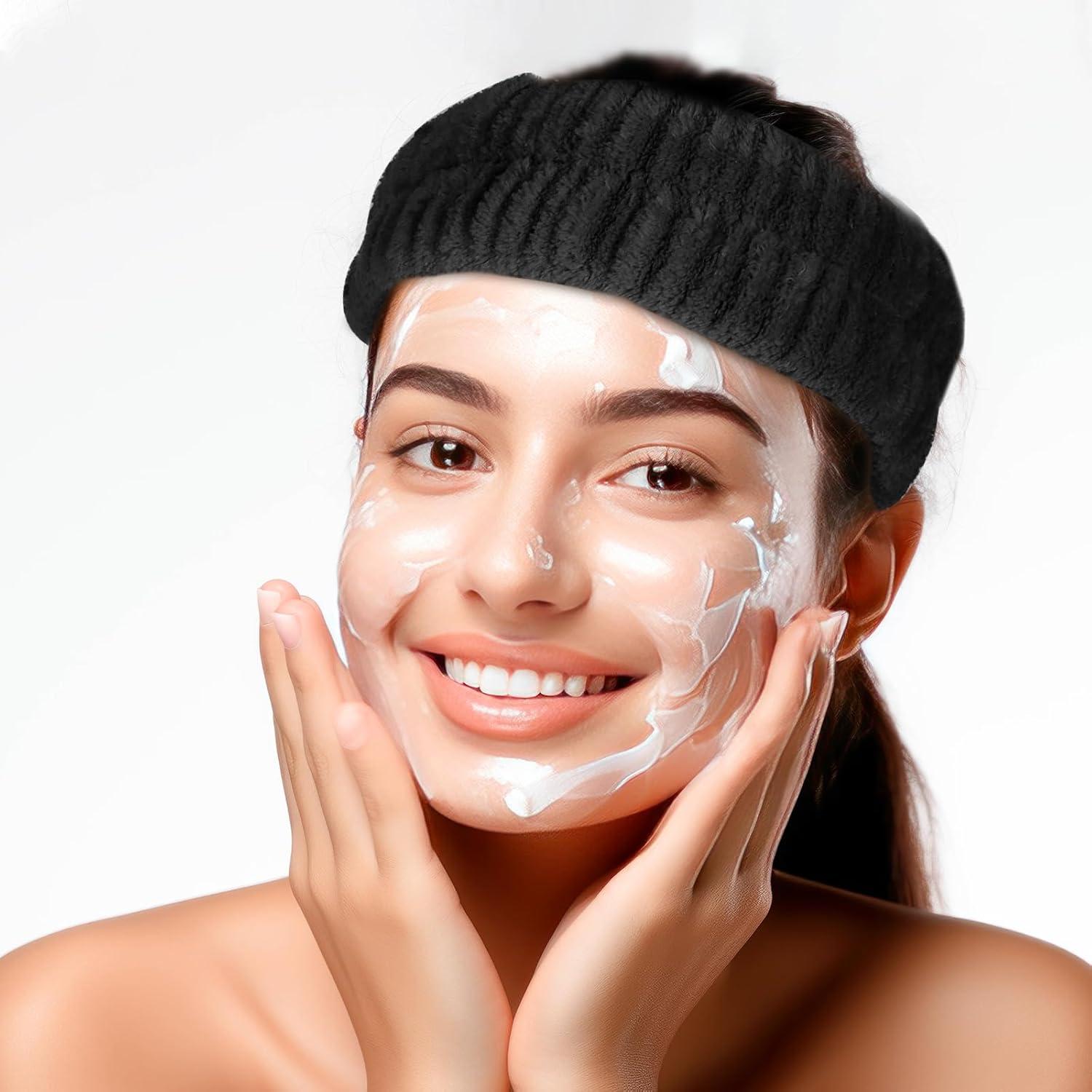 2er Set Mikrofaser Spa Stirnbänder grau schwarz, elastisch & saugfähig