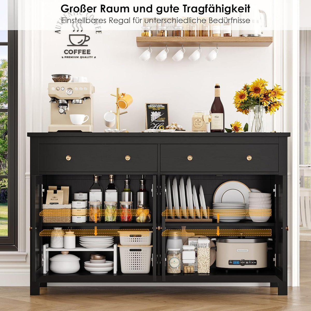 140cm Sideboard mit Arbeitsplatte – Küchenschrank & Buffetschrank