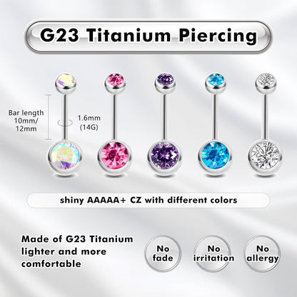 G23 Titan Bauchnabelpiercing 14G 12mm mit bunten Kugeln