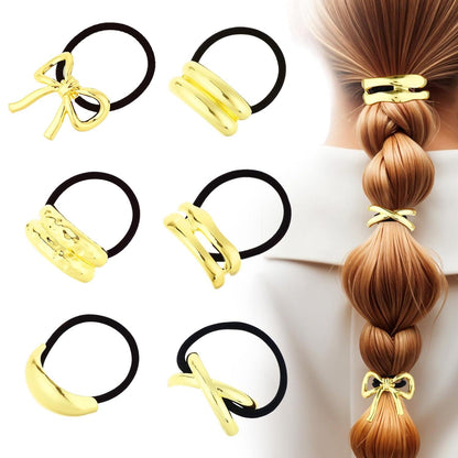 6er Set Goldene Metall Haargummis Haarschmuck für Frauen & Mädchen