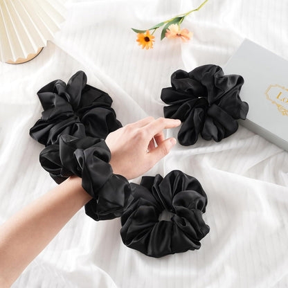 (4 Stück) Große Seide Scrunchies Satin Damen Haargummis 4 Farben