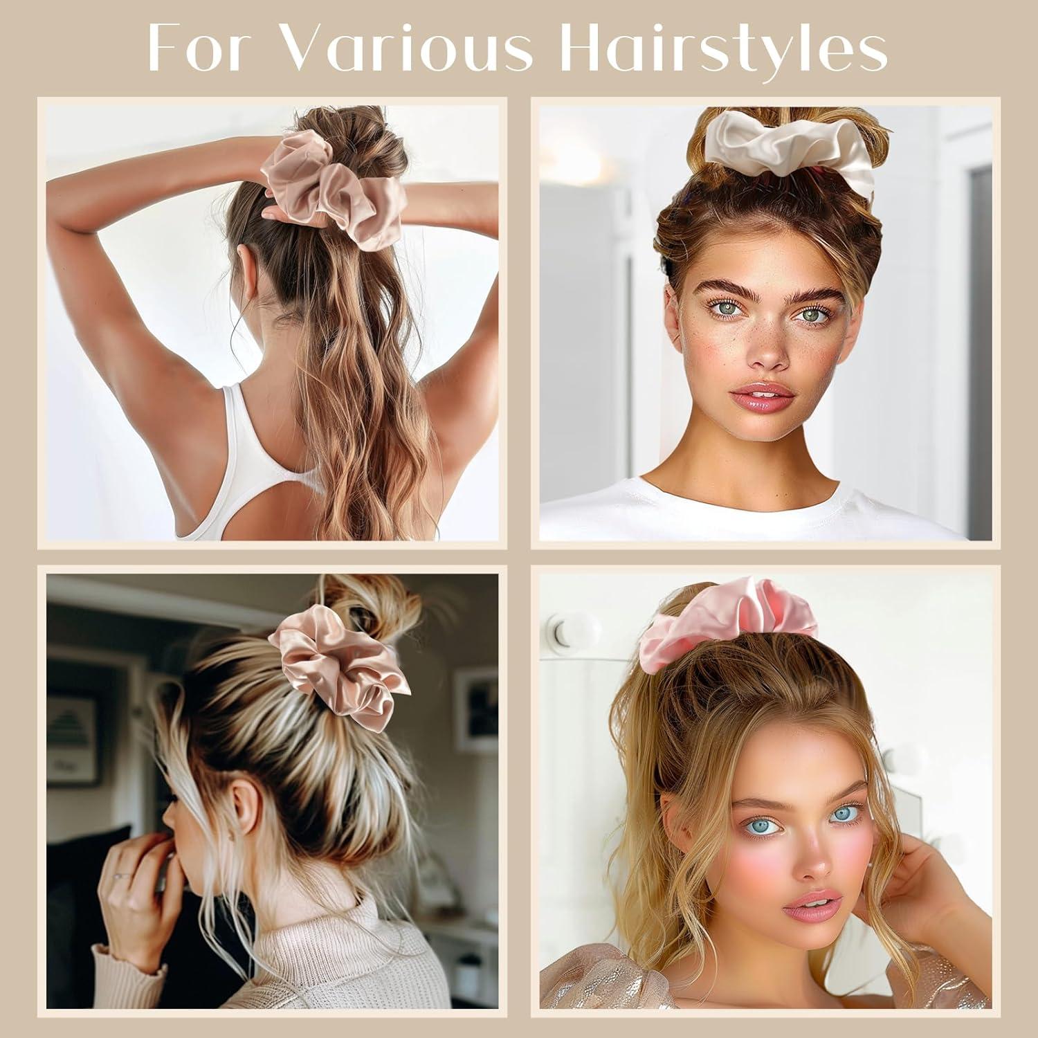 Seidige Haargummis Scrunchies Set Satin Groß 4 Farben