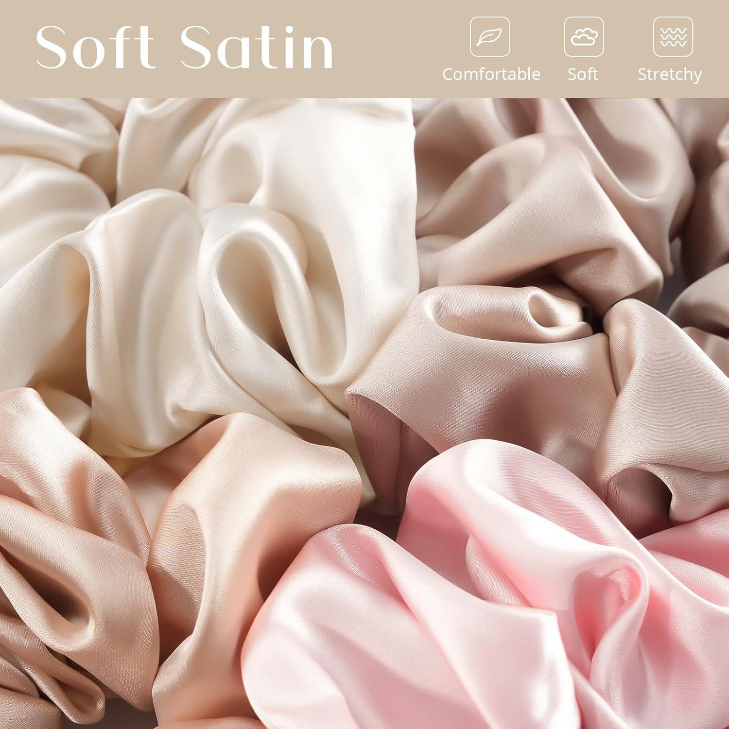 (4 Stück) Große Seide Scrunchies Satin Damen Haargummi Set