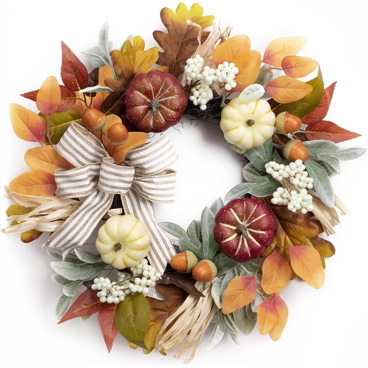 Herbstkranz 45cm mit Kürbis, Ahornblatt & Beeren für Tür