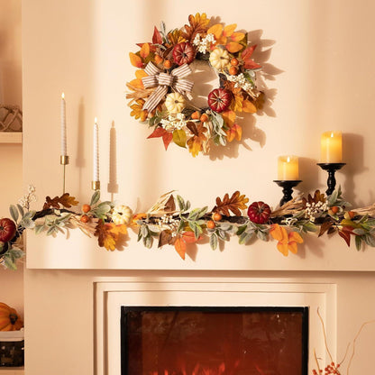 Herbstkranz 45cm mit Kürbis, Ahornblatt & Beeren für Tür