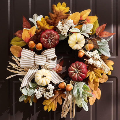 Herbstkranz 45cm mit Kürbis, Ahornblatt & Beeren für Tür