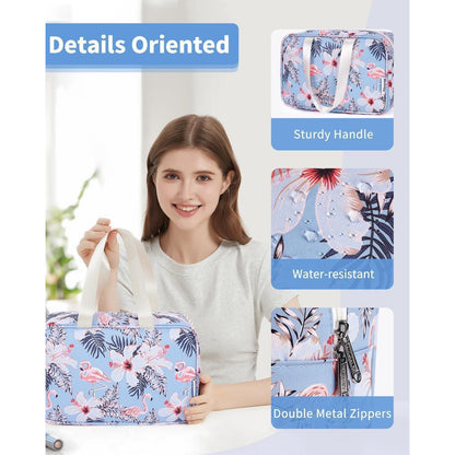 Kulturbeutel groß Aqua Flamingo | Reise Kosmetiktasche Organizer