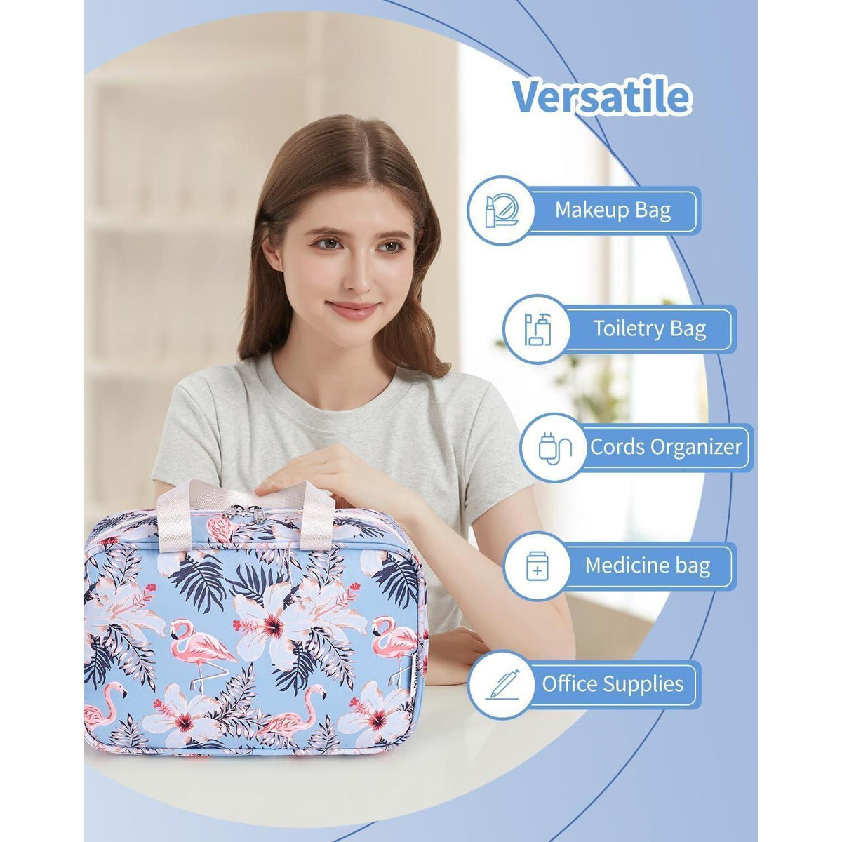 Kulturbeutel groß Aqua Flamingo | Reise Kosmetiktasche Organizer