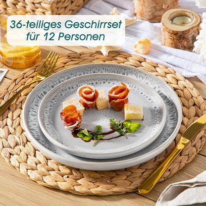 Steingut Geschirrset 36tlg für 12 Personen, Beige