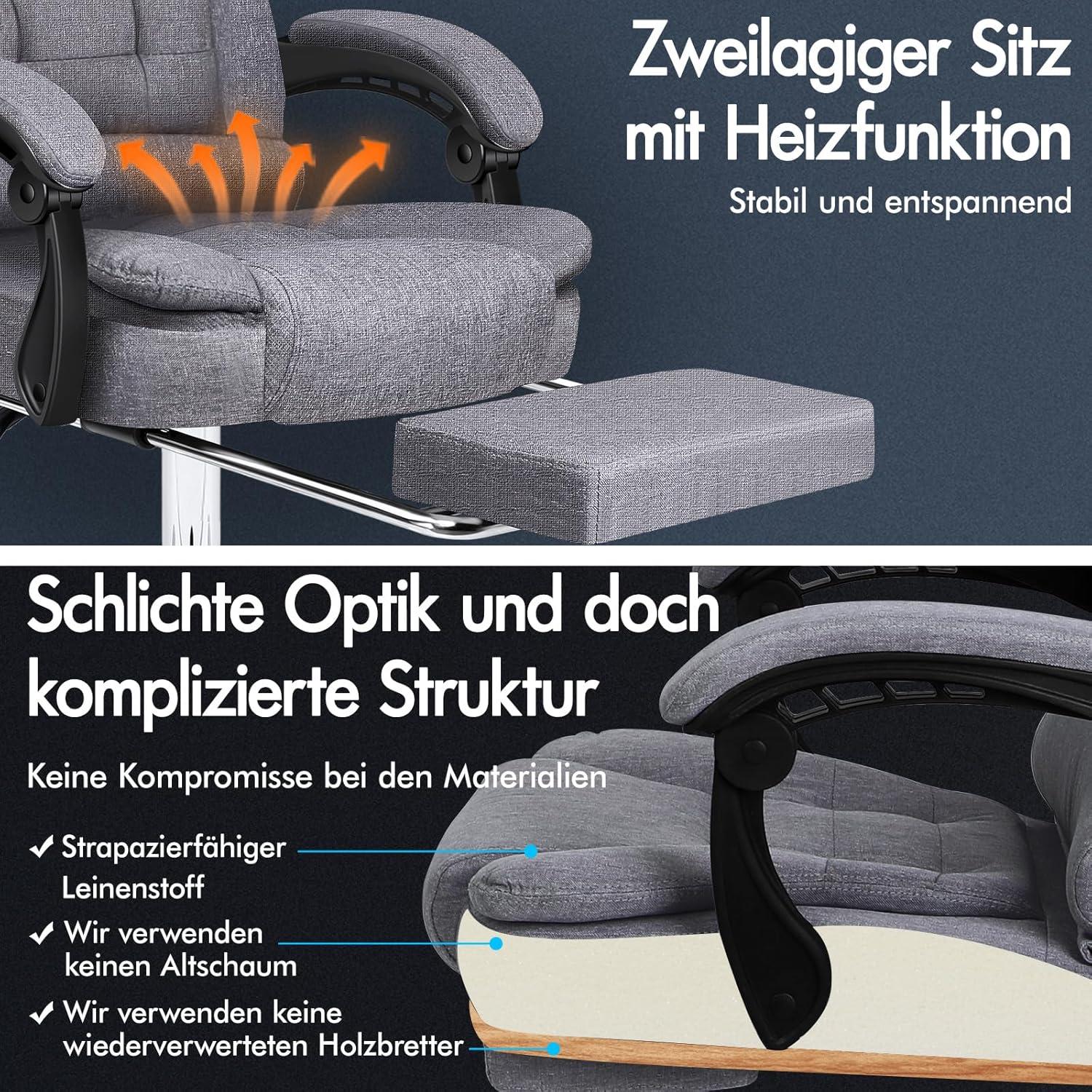 Bürostuhl mit Massagefunktion und ergonomischem Design, Felsgrau
