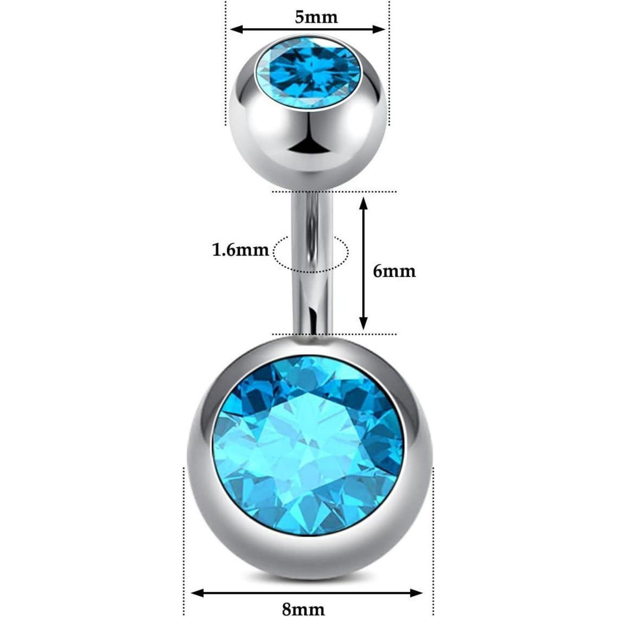 Bauchnabelpiercing Titan Silber 6-16mm Stablänge mit Rosa/Blau CZ